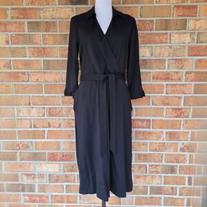 Collared Black Wrap Dress Size L J. McLaughlin Belted Crop Sleeve Stretch
